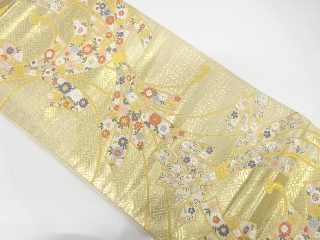 束ね熨斗に花模様織り出し　袋帯